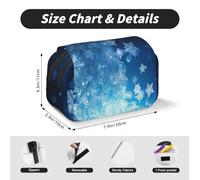 MKNAZ Blue Christmas Snowflake Prints Flip Pencil Case - Double-Layer Large Capacity Pen Organizer with Dual Zippers - for Students, Artists & Travelers
