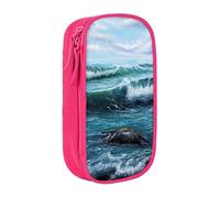 MKNAZ Blue Sea Landscape Printed Pencil Case Pen Bag Double-Layer Pen Pouch Organizer for Student Artists School Office College, Pink