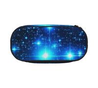 MKNAZ Blue Shining Stars Printed Pencil Case & Makeup Pouch Oxford Fabric Stationery Pouch Unisex Pencil Box for School/Office/Travel
