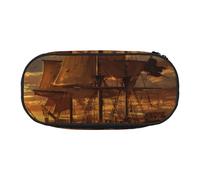 MKNAZ Boat at Dusk Printed Pencil Case & Makeup Pouch Oxford Fabric Stationery Pouch Unisex Pencil Box for School/Office/Travel