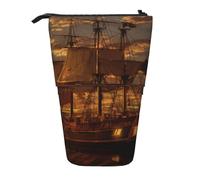 MKNAZ Boat at Dusk Printed Telescopic Pencil Case Stand Up Pen Bag, Cute Pencil Organizer Portable Pencil Bag Suitable for School Office