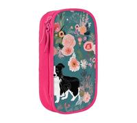 MKNAZ Border Collie Florals Printed Pencil Case Pen Bag Double-Layer Pen Pouch Organizer for Student Artists School Office College, Pink