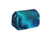 MKNAZ Bright Aqua Blue Turquoise Prints Flip Pencil Case - Double-Layer Large Capacity Pen Organizer with Dual Zippers - for Students, Artists & Travelers