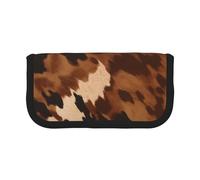 MKNAZ Brown Cowhide Art Printed Canvas Pencil Case Large Capacity Pen Pouch Stationery Organiser, Makeup Cosmetic Bag for School Office Travel, Student Gifts