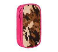 MKNAZ Brown Cowhide Art Printed Pencil Case Pen Bag Double-Layer Pen Pouch Organizer for Student Artists School Office College, Pink
