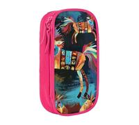 MKNAZ Brown Horses Printed Pencil Case Pen Bag Double-Layer Pen Pouch Organizer for Student Artists School Office College, Pink