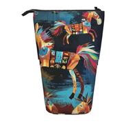 MKNAZ Brown Horses Printed Telescopic Pencil Case Stand Up Pen Bag, Cute Pencil Organizer Portable Pencil Bag Suitable for School Office
