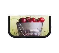 MKNAZ Bucket with Full of Cherries Printed Canvas Pencil Case Large Capacity Pen Pouch Stationery Organiser, Makeup Cosmetic Bag for School Office Travel, Student Gifts
