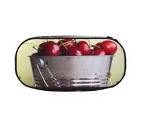 MKNAZ Bucket with Full of Cherries Printed Pencil Case & Makeup Pouch Oxford Fabric Stationery Pouch Unisex Pencil Box for School/Office/Travel