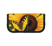 MKNAZ Butterfly Blooming Sunflower Plants Flowers Printed Canvas Pencil Case Large Capacity Pen Pouch Stationery Organiser, Makeup Cosmetic Bag for School Office Travel, Student Gifts