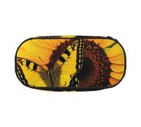 MKNAZ Butterfly Blooming Sunflower Plants Flowers Printed Pencil Case & Makeup Pouch Oxford Fabric Stationery Pouch Unisex Pencil Box for School/Office/Travel