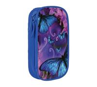 MKNAZ Butterfly Printed Pencil Case Pen Bag Double-Layer Pen Pouch Organizer for Student Artists School Office College, Blue