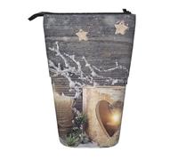MKNAZ Candle Winter Snow Fir Tree Leaves Printed Telescopic Pencil Case Stand Up Pen Bag, Cute Pencil Organizer Portable Pencil Bag Suitable for School Office
