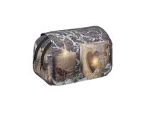 MKNAZ Candle Winter Snow Fir Tree Leaves Prints Flip Pencil Case - Double-Layer Large Capacity Pen Organizer with Dual Zippers - for Students, Artists & Travelers