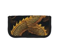 MKNAZ Chinese Golden Yellow Dragon Printed Canvas Pencil Case Large Capacity Pen Pouch Stationery Organiser, Makeup Cosmetic Bag for School Office Travel, Student Gifts