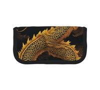 MKNAZ Chinese Golden Yellow Dragon Printed Canvas Pencil Case Large Capacity Pen Pouch Stationery Organiser, Makeup Cosmetic Bag for School Office Travel, Student Gifts