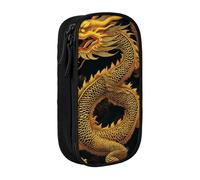 MKNAZ Chinese Golden Yellow Dragon Printed Pencil Case Pen Bag Double-Layer Pen Pouch Organizer for Student Artists School Office College, Black