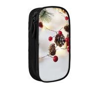 MKNAZ Christmas Garland with Lights Printed Pencil Case Pen Bag Double-Layer Pen Pouch Organizer for Student Artists School Office College, Black
