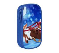 MKNAZ Christmas Santa Deer Printed Pencil Case Pen Bag Double-Layer Pen Pouch Organizer for Student Artists School Office College, Blue