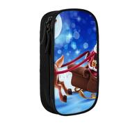 MKNAZ Christmas Santa Deer Printed Pencil Case Pen Bag Double-Layer Pen Pouch Organizer for Student Artists School Office College, Black
