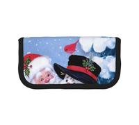 MKNAZ Christmas Santa Snowman Printed Canvas Pencil Case Large Capacity Pen Pouch Stationery Organiser, Makeup Cosmetic Bag for School Office Travel, Student Gifts