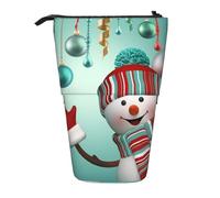 MKNAZ Christmas Snowmen Printed Telescopic Pencil Case Stand Up Pen Bag, Cute Pencil Organizer Portable Pencil Bag Suitable for School Office