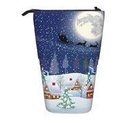 MKNAZ Christmas Tree and Snow Printed Telescopic Pencil Case Stand Up Pen Bag, Cute Pencil Organizer Portable Pencil Bag Suitable for School Office