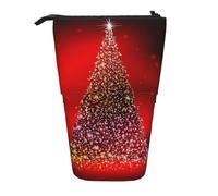 MKNAZ Christmas Tree Xmas Glittering Printed Telescopic Pencil Case Stand Up Pen Bag, Cute Pencil Organizer Portable Pencil Bag Suitable for School Office