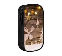 MKNAZ Christmas Trees Deer Printed Pencil Case Pen Bag Double-Layer Pen Pouch Organizer for Student Artists School Office College, Black