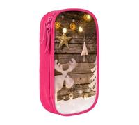 MKNAZ Christmas Trees Deer Printed Pencil Case Pen Bag Double-Layer Pen Pouch Organizer for Student Artists School Office College, Pink