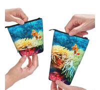 MKNAZ Clown Fish Printed Telescopic Pencil Case Stand Up Pen Bag, Cute Pencil Organizer Portable Pencil Bag Suitable for School Office