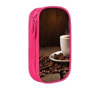 MKNAZ Coffee Cup and Coffee Beans Printed Pencil Case Pen Bag Double-Layer Pen Pouch Organizer for Student Artists School Office College, Pink