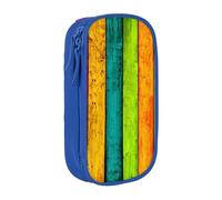 MKNAZ Colored Wooden Board Printed Pencil Case Pen Bag Double-Layer Pen Pouch Organizer for Student Artists School Office College, Blue