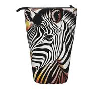 MKNAZ Colorful Animal Zebra Printed Telescopic Pencil Case Stand Up Pen Bag, Cute Pencil Organizer Portable Pencil Bag Suitable for School Office