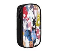 MKNAZ Colorful Cartoon Horses Printed Pencil Case Pen Bag Double-Layer Pen Pouch Organizer for Student Artists School Office College, Black