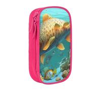 MKNAZ Colorful Fish Under the sea Printed Pencil Case Pen Bag Double-Layer Pen Pouch Organizer for Student Artists School Office College, Pink