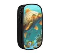 MKNAZ Colorful Fish Under the sea Printed Pencil Case Pen Bag Double-Layer Pen Pouch Organizer for Student Artists School Office College, Black