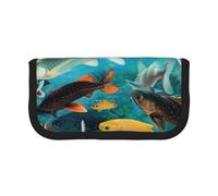 MKNAZ Colorful Fishes Printed Canvas Pencil Case Large Capacity Pen Pouch Stationery Organiser, Makeup Cosmetic Bag for School Office Travel, Student Gifts