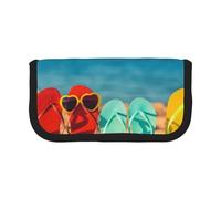 MKNAZ Colorful Flip Flops Beach Ball Printed Canvas Pencil Case Large Capacity Pen Pouch Stationery Organiser, Makeup Cosmetic Bag for School Office Travel, Student Gifts