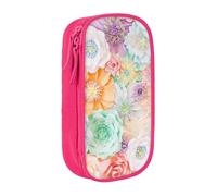 MKNAZ Colorful Flowers Printed Pencil Case Pen Bag Double-Layer Pen Pouch Organizer for Student Artists School Office College, Pink