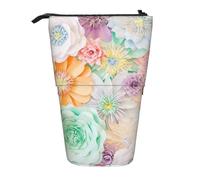 MKNAZ Colorful Flowers Printed Telescopic Pencil Case Stand Up Pen Bag, Cute Pencil Organizer Portable Pencil Bag Suitable for School Office