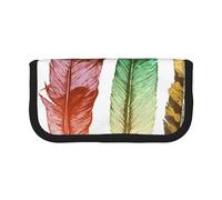 MKNAZ Colorful Hand Drawn Feathers On White Printed Canvas Pencil Case Large Capacity Pen Pouch Stationery Organiser, Makeup Cosmetic Bag for School Office Travel, Student Gifts