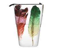 MKNAZ Colorful Hand Drawn Feathers On White Printed Telescopic Pencil Case Stand Up Pen Bag, Cute Pencil Organizer Portable Pencil Bag Suitable for School Office