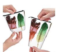 MKNAZ Colorful Hand Drawn Feathers On White Printed Telescopic Pencil Case Stand Up Pen Bag, Cute Pencil Organizer Portable Pencil Bag Suitable for School Office