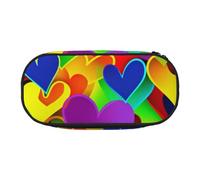 MKNAZ Colorful Rainbow Heart Printed Pencil Case & Makeup Pouch Oxford Fabric Stationery Pouch Unisex Pencil Box for School/Office/Travel