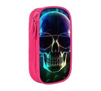 MKNAZ Cool Skull Printed Pencil Case Pen Bag Double-Layer Pen Pouch Organizer for Student Artists School Office College, Pink