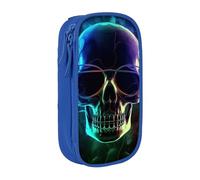 MKNAZ Cool Skull Printed Pencil Case Pen Bag Double-Layer Pen Pouch Organizer for Student Artists School Office College, Blue