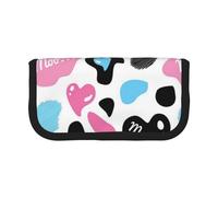 MKNAZ Cow Hide with Hearts Moo Love Printed Canvas Pencil Case Large Capacity Pen Pouch Stationery Organiser, Makeup Cosmetic Bag for School Office Travel, Student Gifts