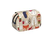 MKNAZ Cute Animals with Snowman Prints Flip Pencil Case - Double-Layer Large Capacity Pen Organizer with Dual Zippers - for Students, Artists & Travelers