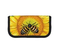 MKNAZ Cute bee & Sunflowers Printed Canvas Pencil Case Large Capacity Pen Pouch Stationery Organiser, Makeup Cosmetic Bag for School Office Travel, Student Gifts